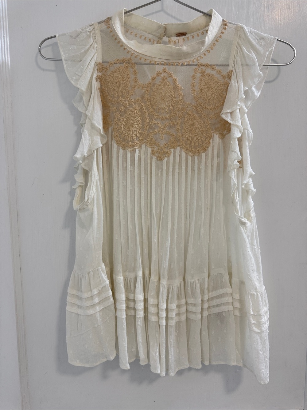 Free People Ivory Tunic with Gold Lace Panel